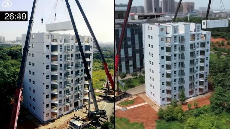 Így építettek fel a kínaiak egy 10 emeletes házat alig 29 óra alatt