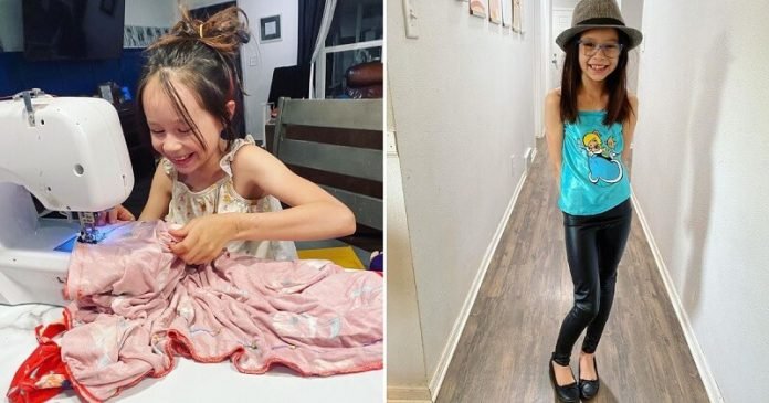 A 9 éves kislány saját maga varrja a ruháit: 