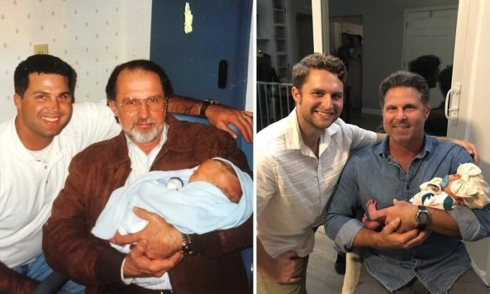 A tűzoltó édesapa újraalkotott egy három generációs családi fotót, hogy megünnepelje kislánya születését