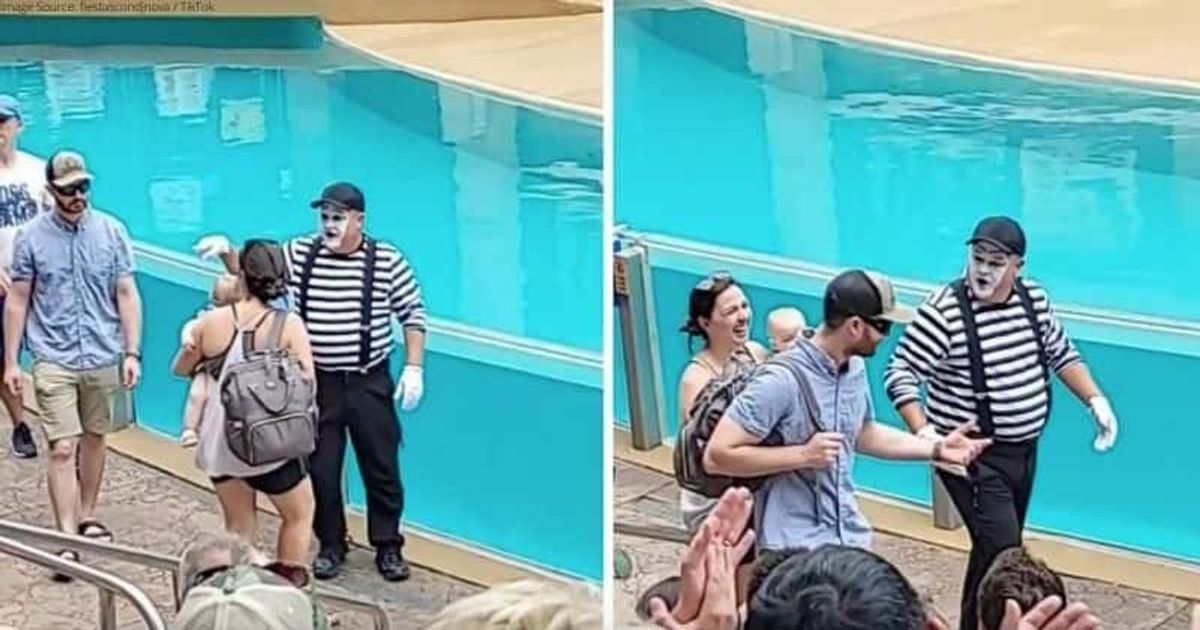 A pantomimes észrevette a babát és nehéz hátizsákot cipelő anyát, és megleckéztette a nő „lusta” férjét