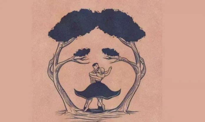 regi-optikai-illuzio Régi optikai illúzió - Mit látsz először a képen: a fákat, a bajszos férfit vagy a táncoló párt?